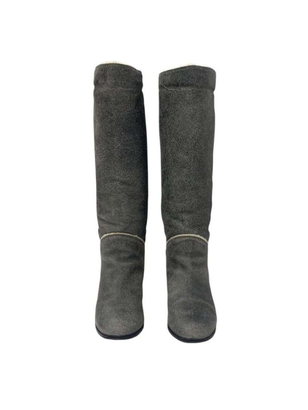 Chanel Boots Long Shoes Leather Shearling Gray Coco Mark - Picture 2 of 10